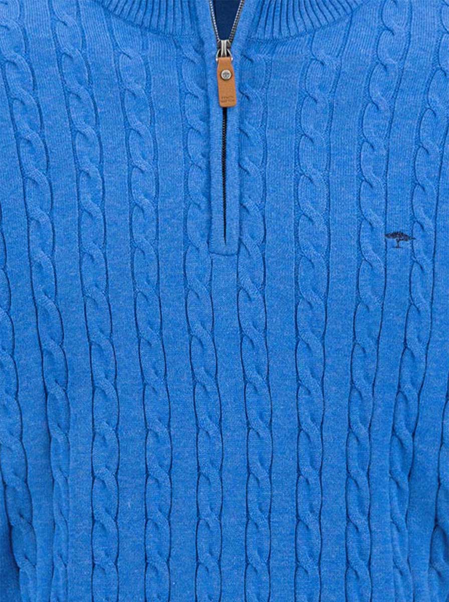 Fynch Hatton Knitwear & Jumpers Fynch Hatton - 1/4 Zip Cotton Cable Knit Strong Blue Jumper