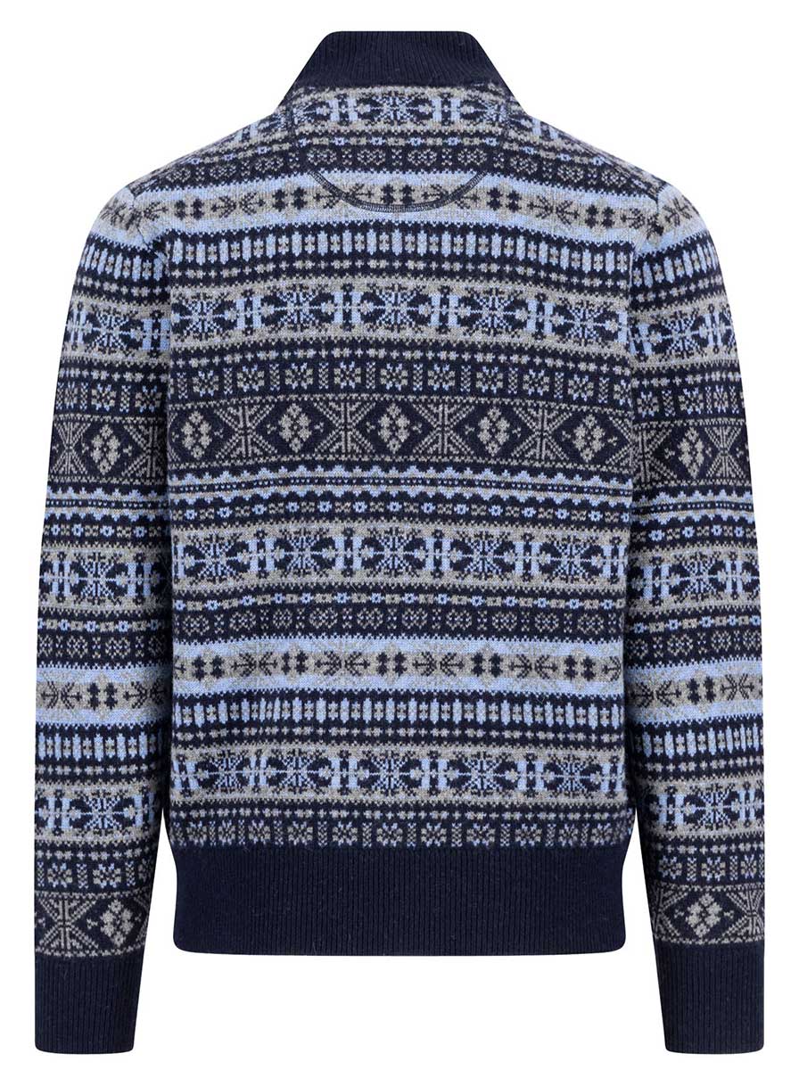 Fynch Hatton Knitwear & Jumpers Fynch Hatton - 1/4 Zip Lambswool Navy Jacquard Jumper