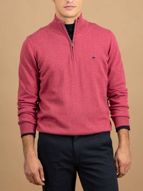 Fynch Hatton Knitwear & Jumpers Fynch Hatton - 1/4 Zip Superfine Cotton Berry Jumper