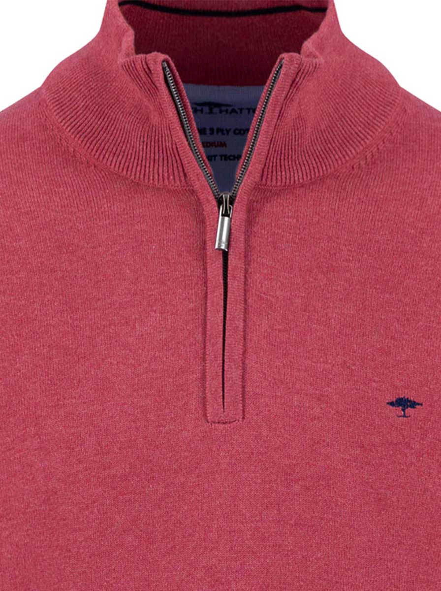 Fynch Hatton Knitwear & Jumpers Fynch Hatton - 1/4 Zip Superfine Cotton Berry Jumper