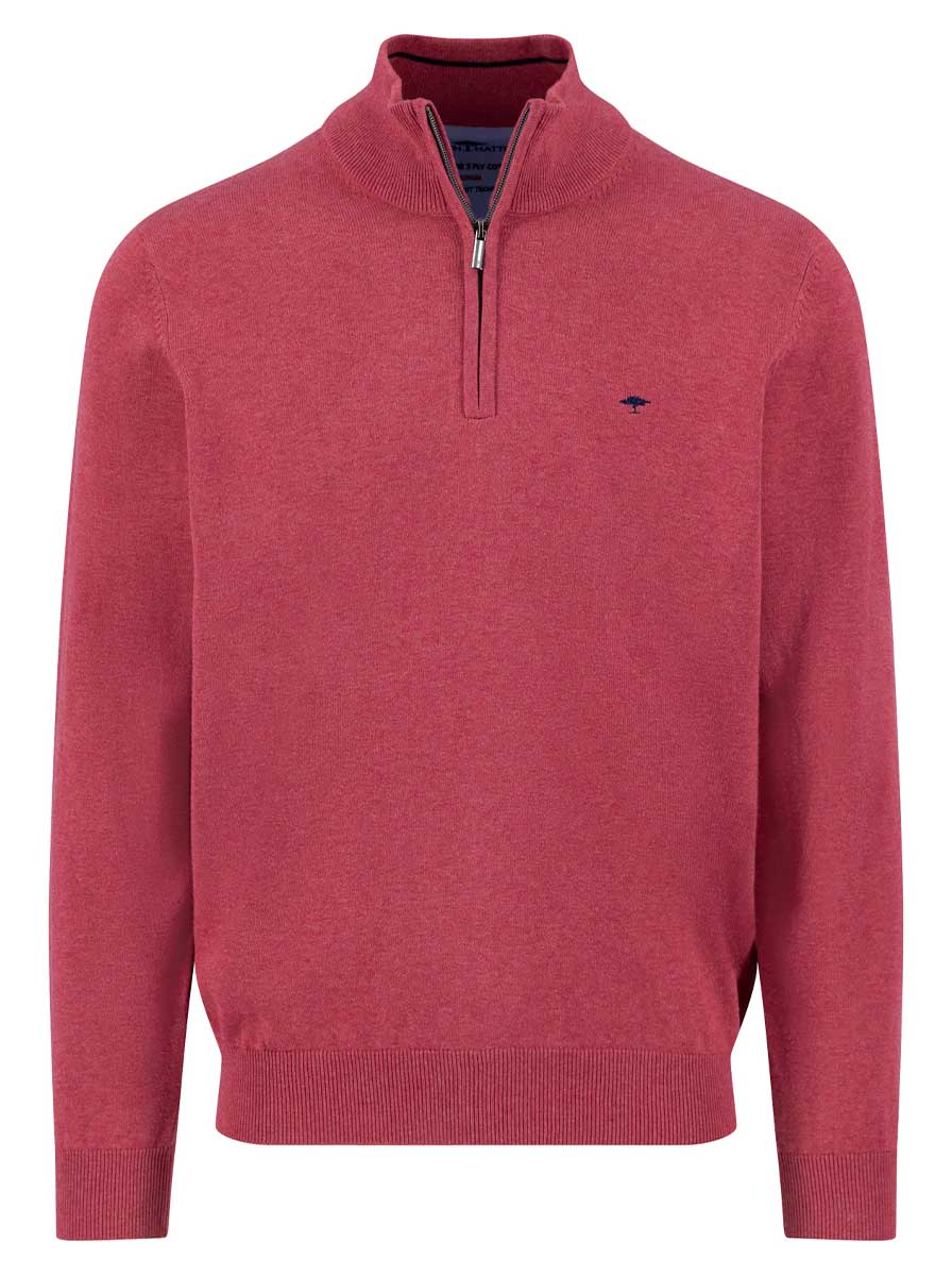 Fynch Hatton Knitwear & Jumpers Fynch Hatton - 1/4 Zip Superfine Cotton Berry Jumper