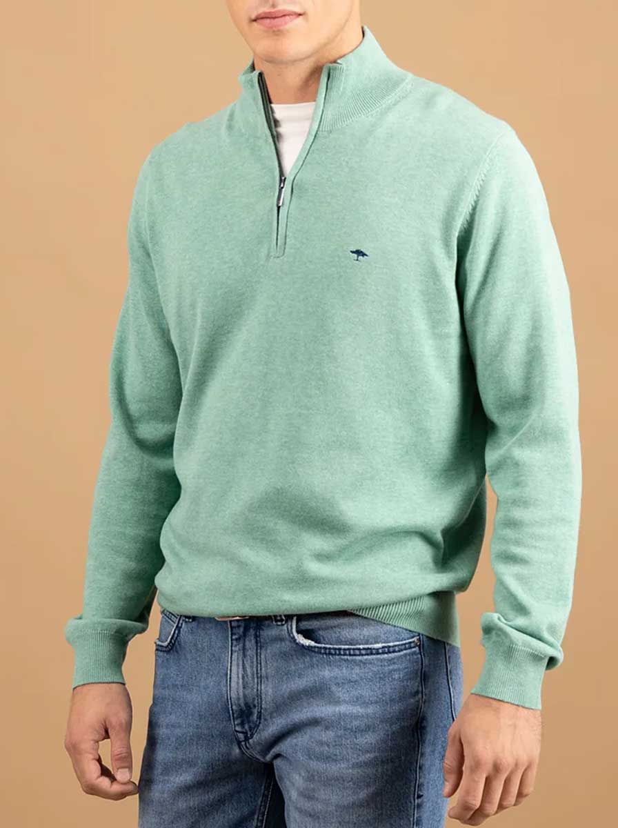 Fynch Hatton Knitwear & Jumpers Fynch Hatton - 1/4 Zip Superfine Cotton Fern Jumper