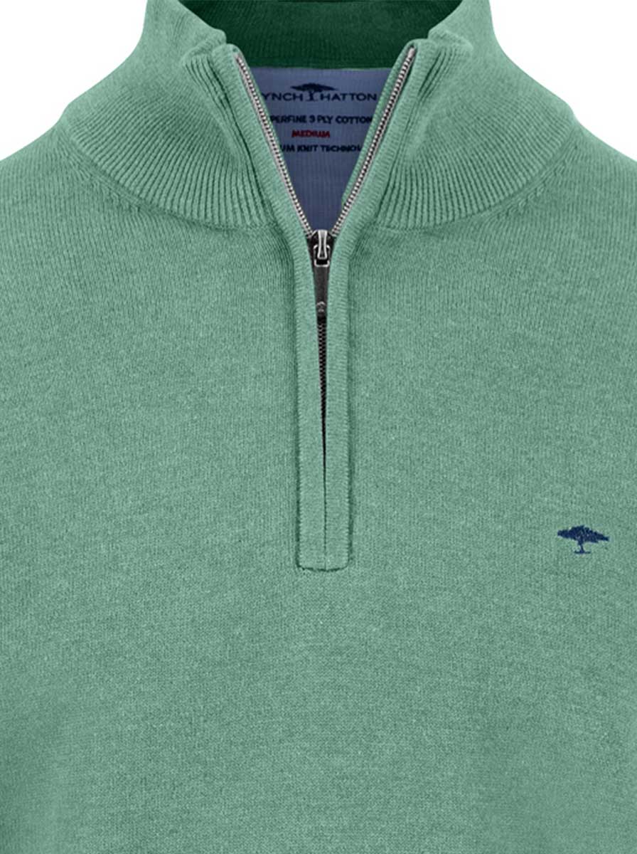 Fynch Hatton Knitwear & Jumpers Fynch Hatton - 1/4 Zip Superfine Cotton Fern Jumper