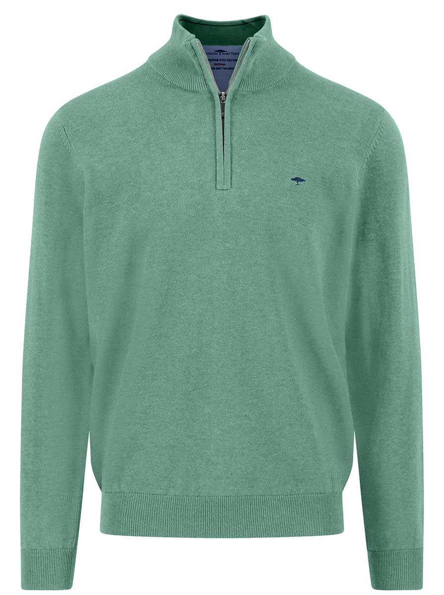 Fynch Hatton Knitwear & Jumpers Fynch Hatton - 1/4 Zip Superfine Cotton Fern Jumper