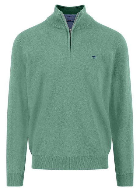 Fynch Hatton Knitwear & Jumpers Fynch Hatton - 1/4 Zip Superfine Cotton Fern Jumper