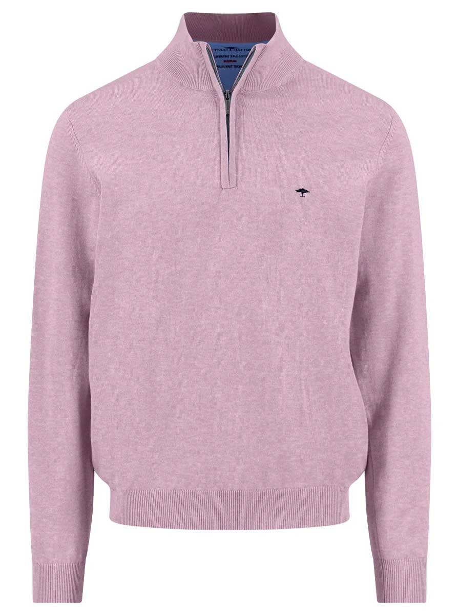 Fynch Hatton Knitwear & Jumpers Fynch Hatton - 1/4 Zip Superfine Cotton Magnolia Jumper