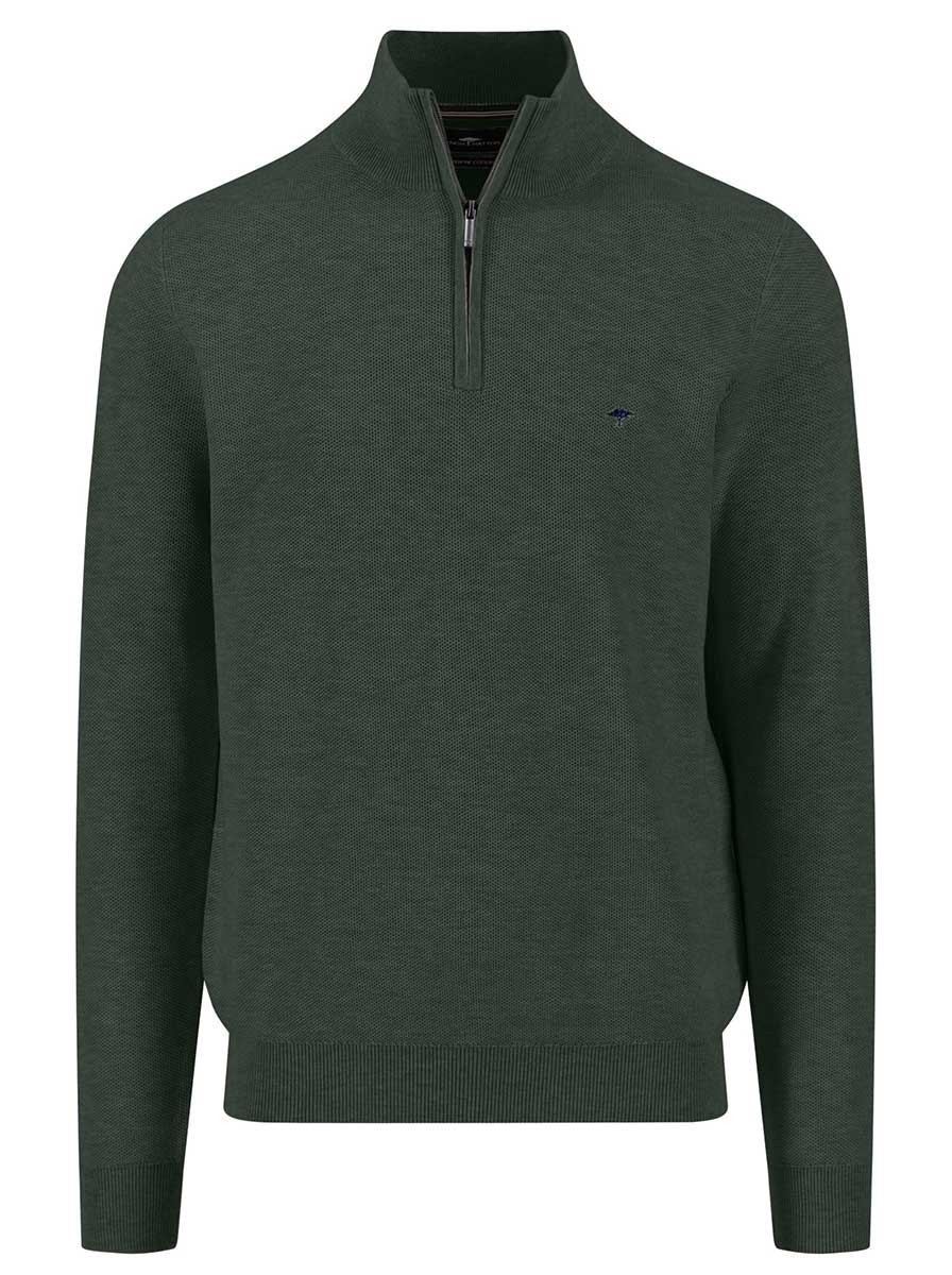 Fynch Hatton Knitwear & Jumpers Fynch Hatton - 1/4 Zip Textured Cotton Dark Ivy Jumper