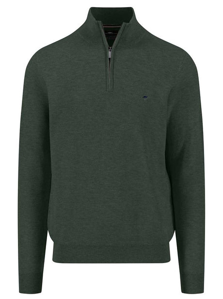Fynch Hatton Knitwear & Jumpers Fynch Hatton - 1/4 Zip Textured Cotton Dark Ivy Jumper