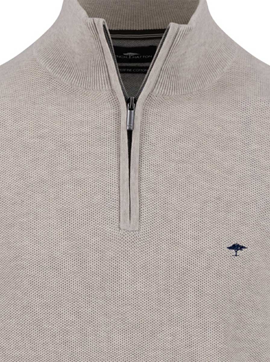 Fynch Hatton Knitwear & Jumpers Fynch Hatton - 1/4 Zip Textured Cotton Winter White Jumper