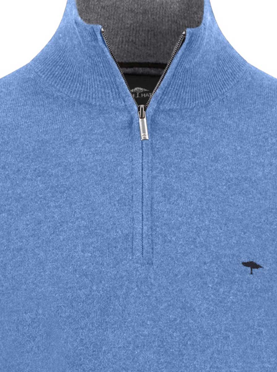 Fynch Hatton Knitwear & Jumpers Fynch Hatton - 1/4 Zip Wool/Cashmere Crystal Blue Jumper