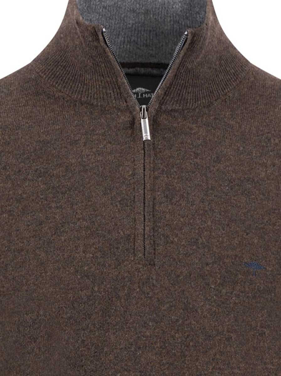 Fynch Hatton Knitwear & Jumpers Fynch Hatton - 1/4 Zip Wool/Cashmere Dark Chocolate Jumper