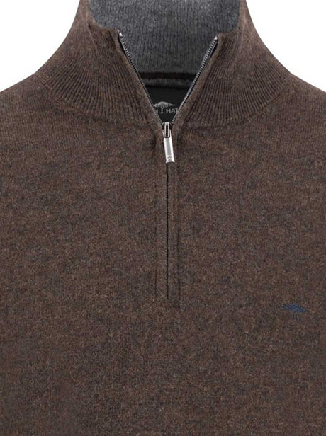 Fynch Hatton Knitwear & Jumpers Fynch Hatton - 1/4 Zip Wool/Cashmere Dark Chocolate Jumper