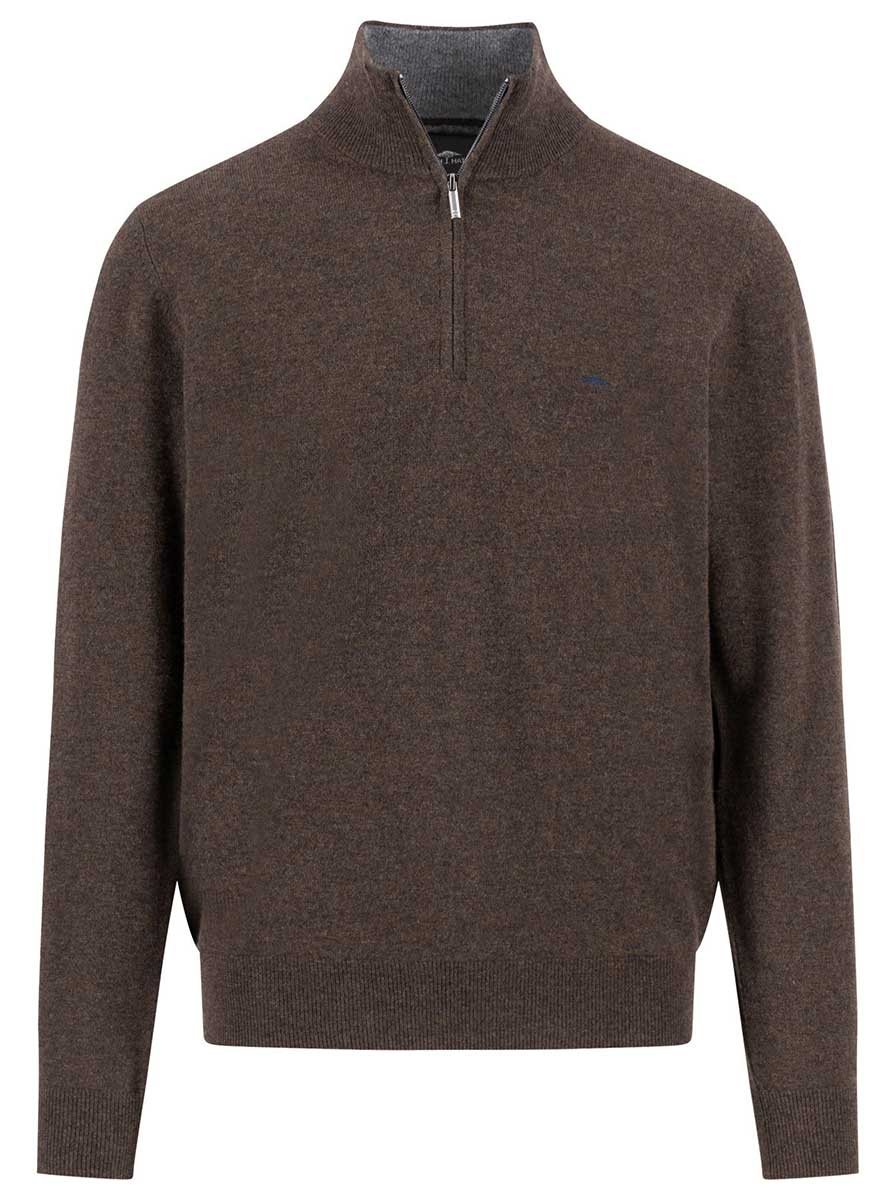 Fynch Hatton Knitwear & Jumpers Fynch Hatton - 1/4 Zip Wool/Cashmere Dark Chocolate Jumper