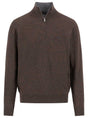 Fynch Hatton Knitwear & Jumpers Fynch Hatton - 1/4 Zip Wool/Cashmere Dark Chocolate Jumper