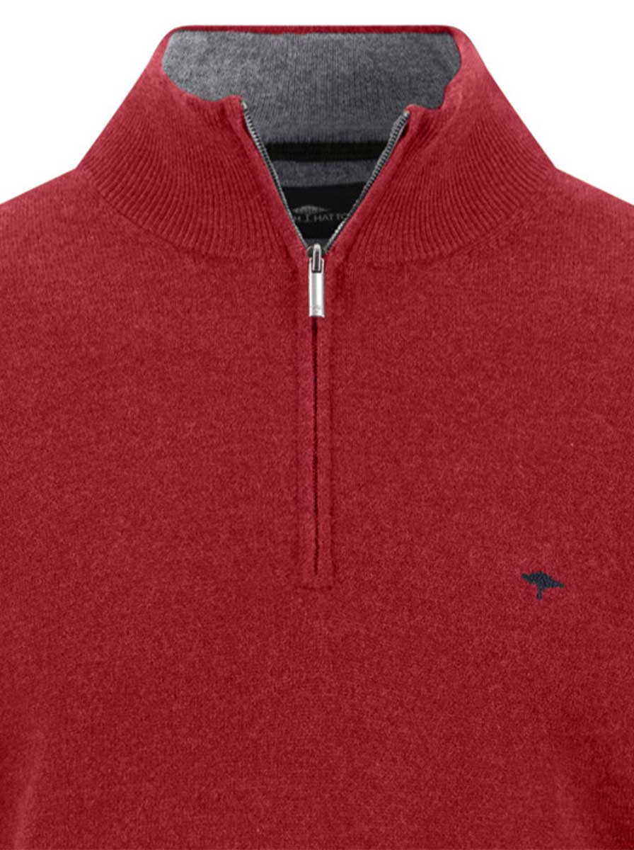 Fynch Hatton Knitwear & Jumpers Fynch Hatton - Brick Wool/Cashmere 1/4 Zip Jumper