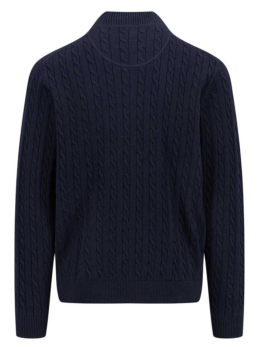 Fynch Hatton Knitwear & Jumpers Fynch Hatton - Cotton Cable Knit Quarter Zip Navy Jumper