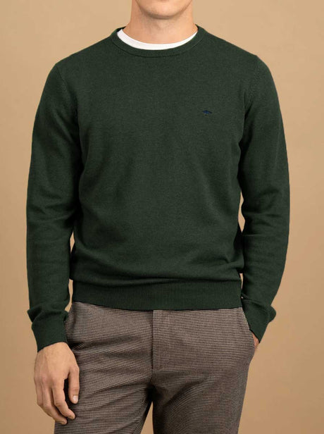 Fynch Hatton Knitwear & Jumpers Fynch Hatton - Crew Neck Superfine Cotton Dark Ivy Jumper