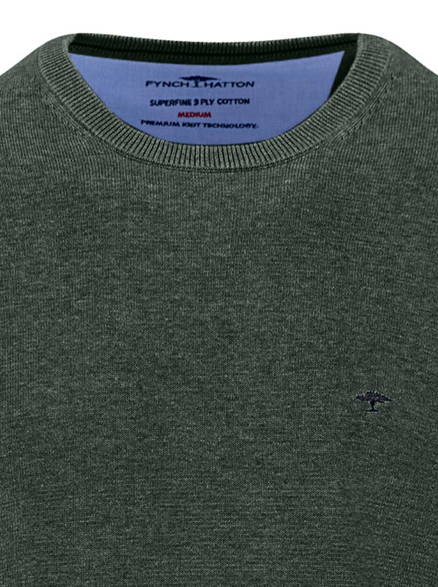 Fynch Hatton Knitwear & Jumpers Fynch Hatton - Crew Neck Superfine Cotton Dark Ivy Jumper