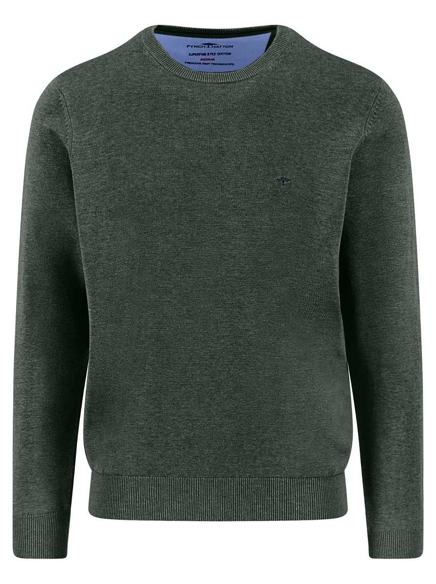 Fynch Hatton Knitwear & Jumpers Fynch Hatton - Crew Neck Superfine Cotton Dark Ivy Jumper