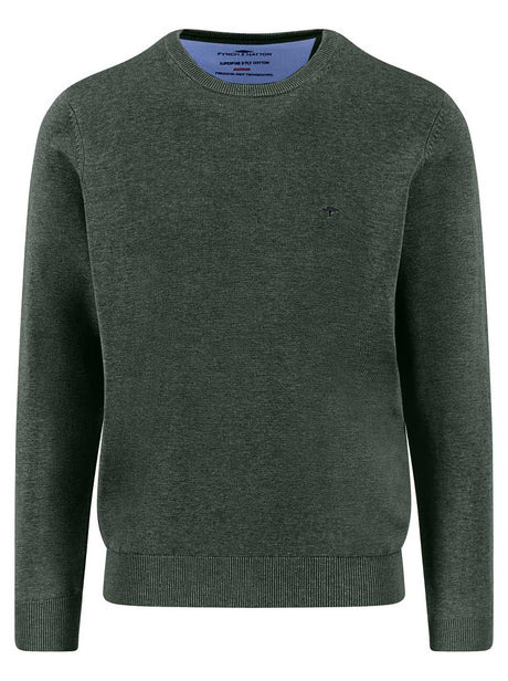 Fynch Hatton Knitwear & Jumpers Fynch Hatton - Crew Neck Superfine Cotton Dark Ivy Jumper