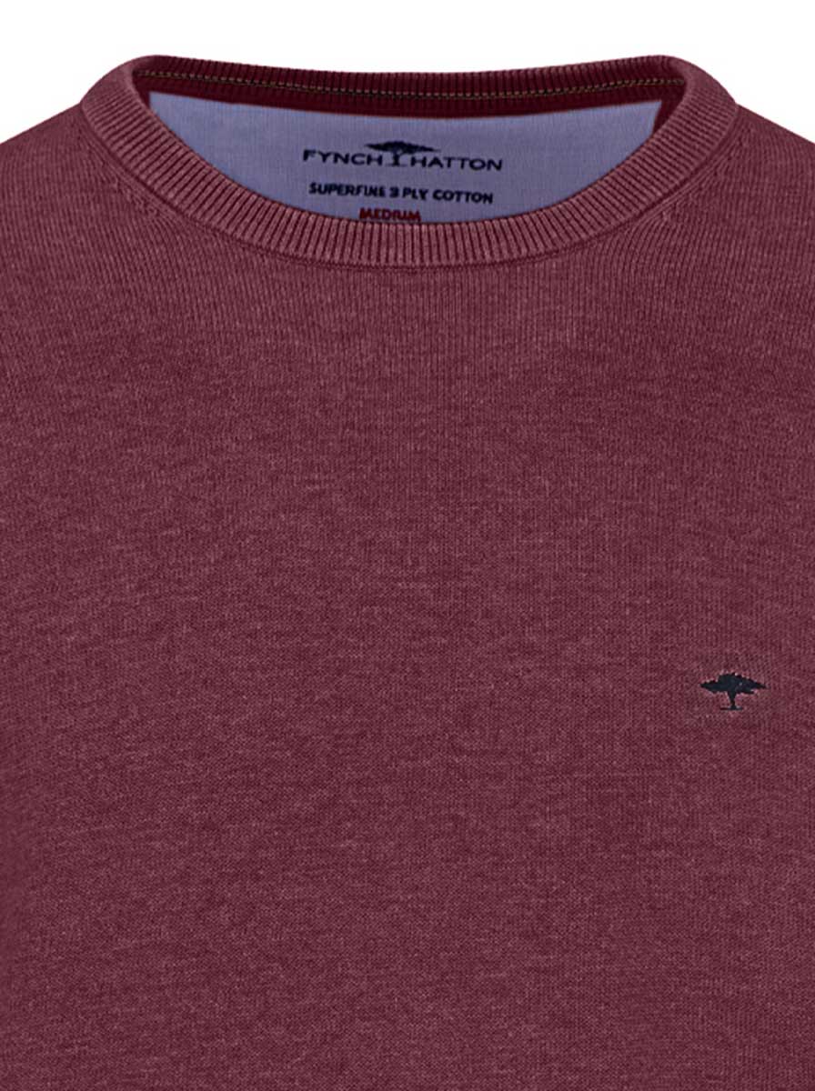 Fynch Hatton Knitwear & Jumpers Fynch Hatton - Crew Neck Superfine Cotton Deep Merlot Jumper