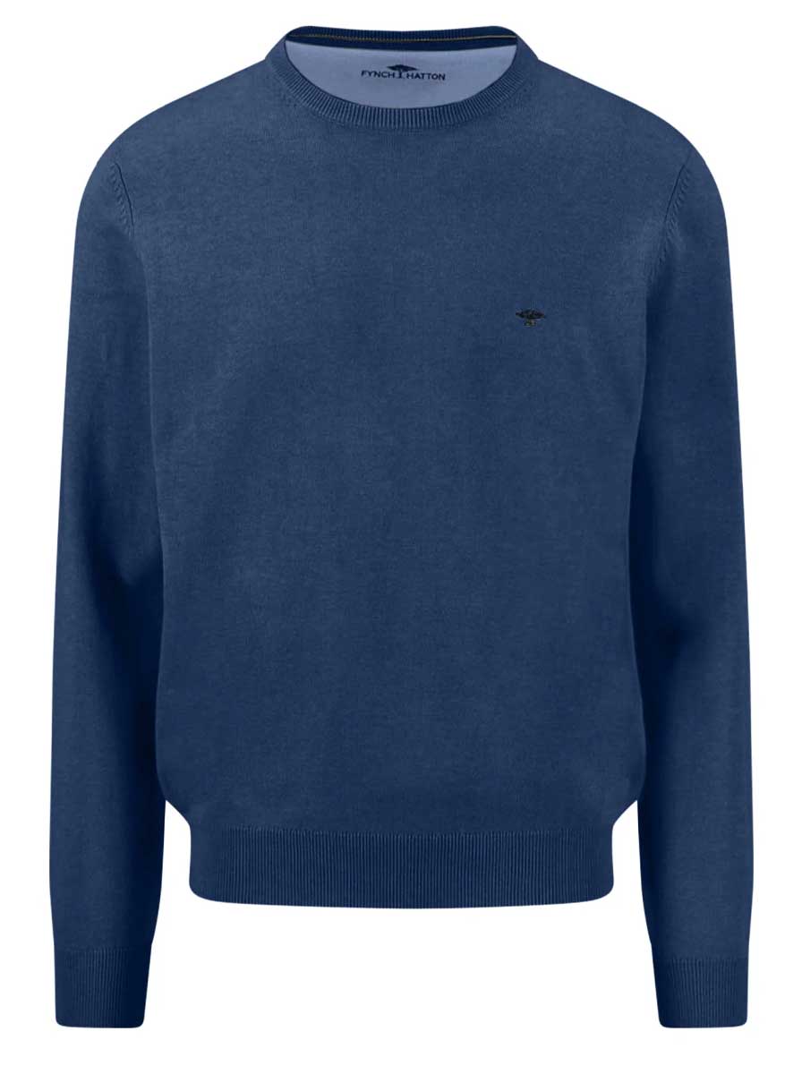 Fynch Hatton Knitwear & Jumpers Fynch Hatton - Crew Neck Superfine Cotton Midnight Jumper