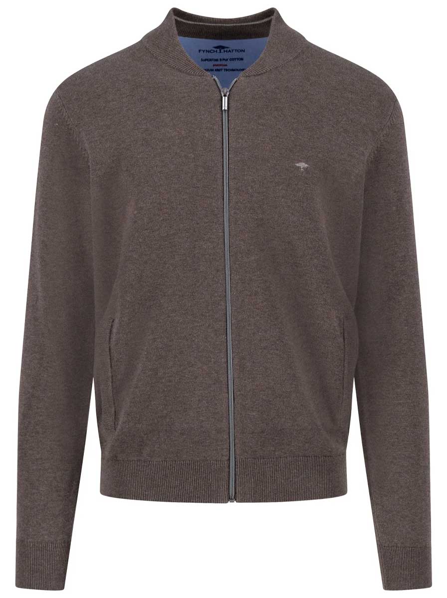 Fynch Hatton Knitwear & Jumpers Fynch Hatton - Full Zip Superfine Cotton Earth Jumper
