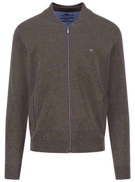 Fynch Hatton Knitwear & Jumpers Fynch Hatton - Full Zip Superfine Cotton Earth Jumper