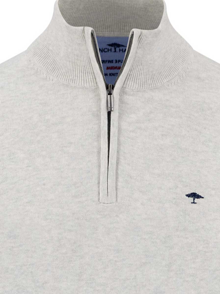 Fynch Hatton Knitwear & Jumpers Fynch Hatton - Snow White 1/4 Zip Superfine Cotton Jumper