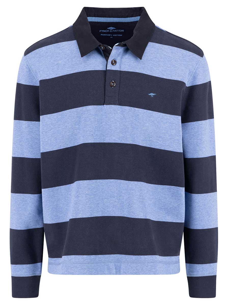 Fynch Hatton Knitwear & Jumpers Fynch Hatton - Striped Crystal Blue Rugby Shirt