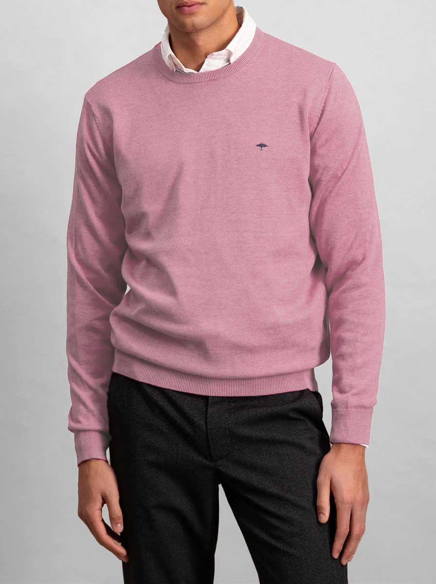 Fynch Hatton Knitwear & Jumpers Fynch Hatton - Superfine Cotton Crew Neck Pink Jumper