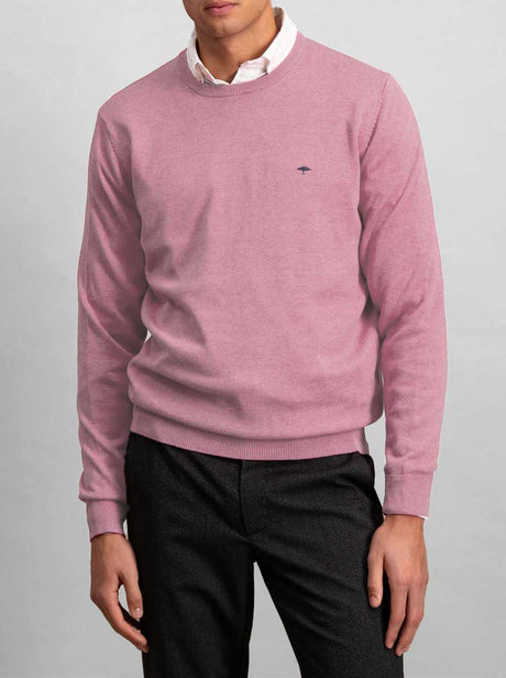 Fynch Hatton Knitwear & Jumpers Fynch Hatton - Superfine Cotton Crew Neck Pink Jumper