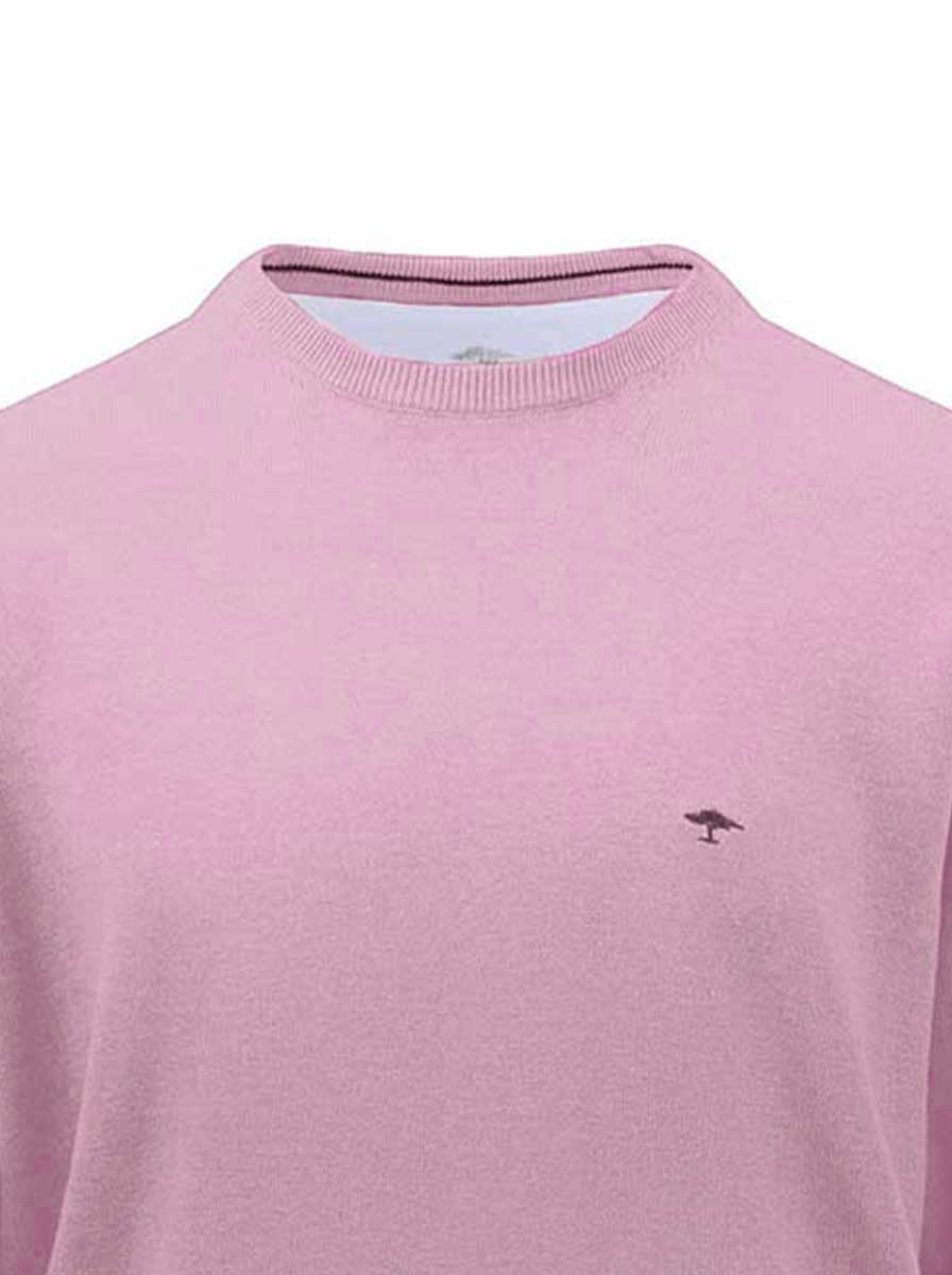Fynch Hatton Knitwear & Jumpers Fynch Hatton - Superfine Cotton Crew Neck Pink Jumper