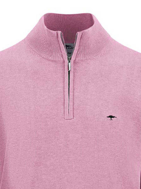Fynch Hatton Knitwear & Jumpers Fynch Hatton - Superfine Cotton Quarter Zip Pink Jumper
