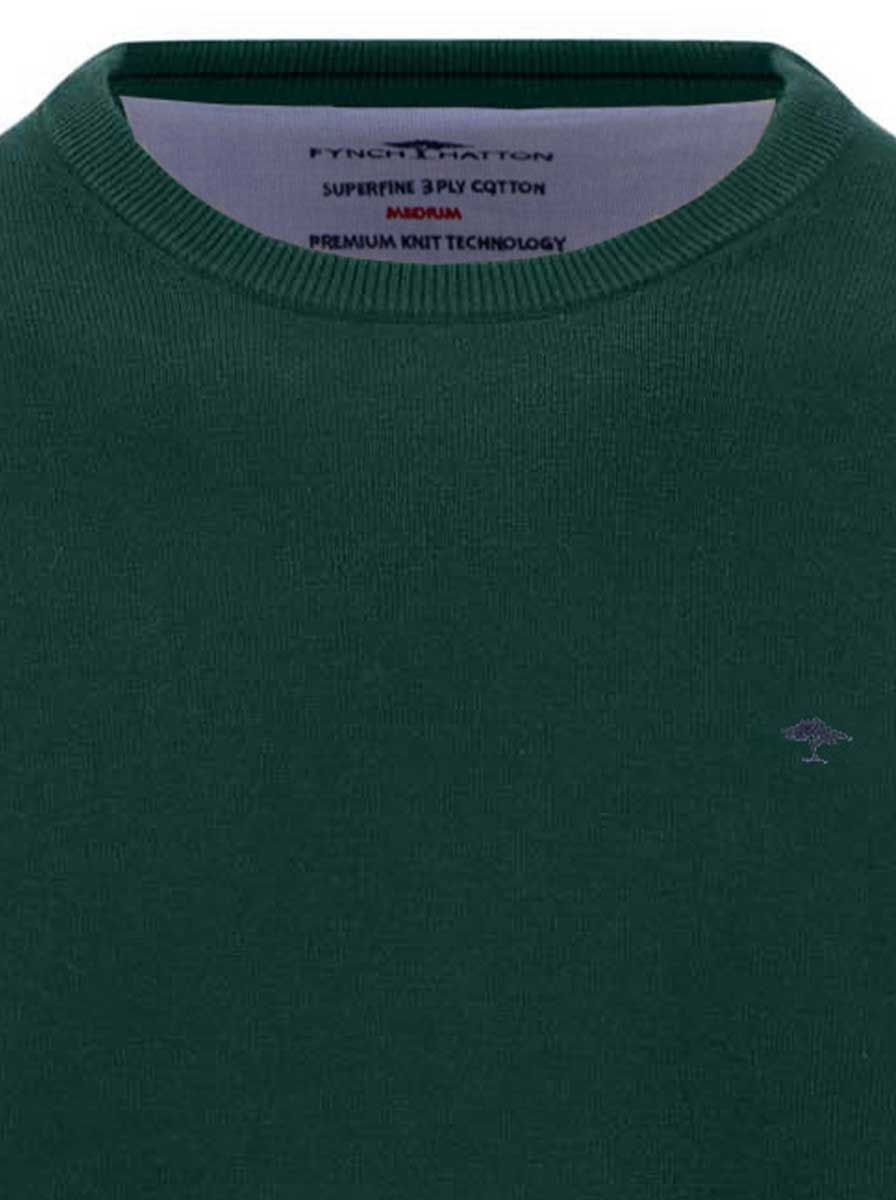 Fynch Hatton Knitwear & Jumpers Fynch Hatton - Teal Crew Neck Superfine Cotton Jumper