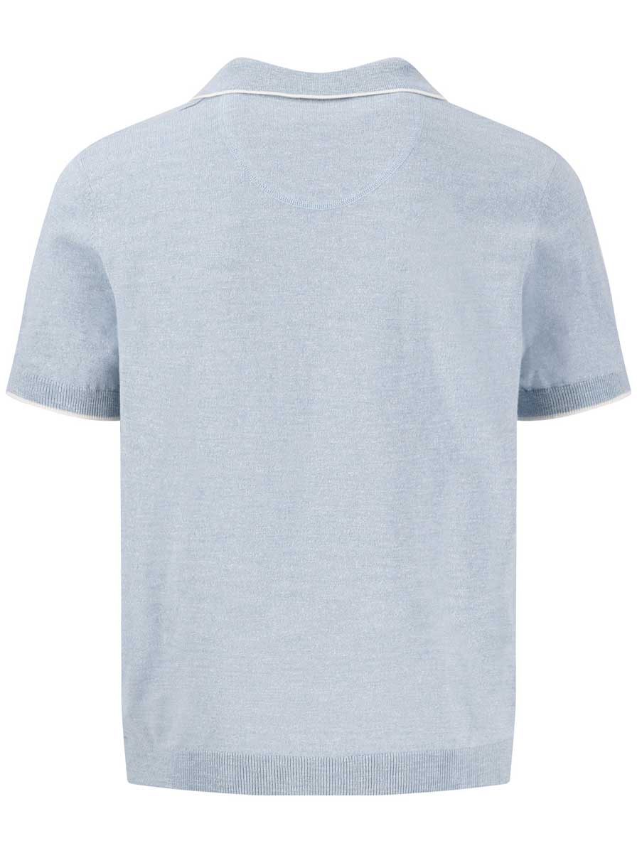 Fynch Hatton Polo & T-Shirts Fynch Hatton - Cotton/Linen Knitted Sky Polo Shirt