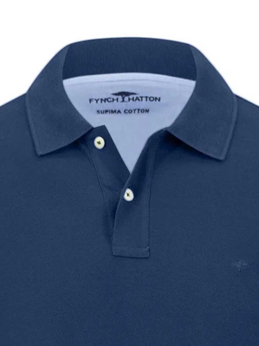 Fynch Hatton Polo & T-Shirts Fynch Hatton - Premium Cotton Blue Long Sleeve Polo