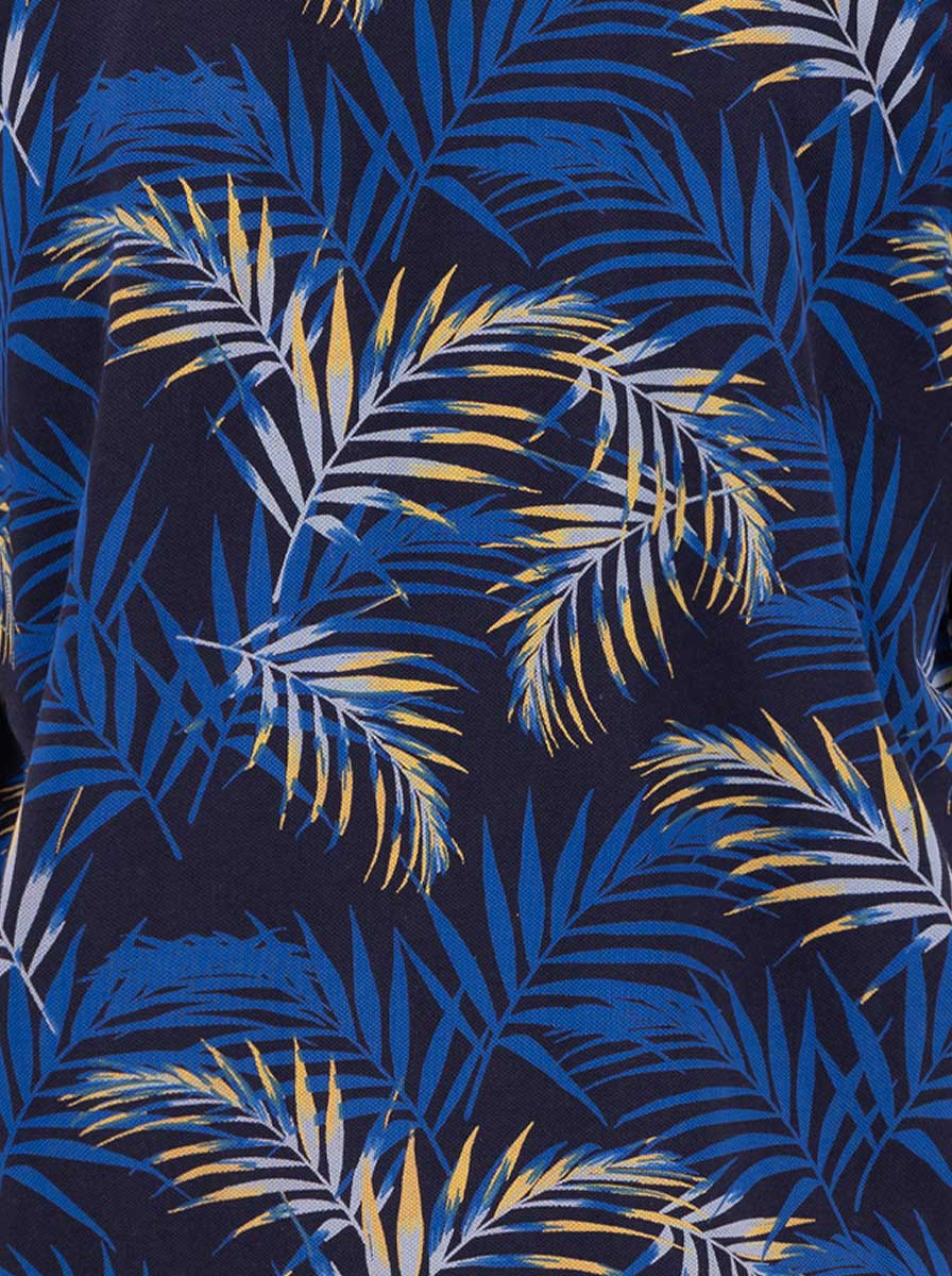 Fynch Hatton Polo & T-Shirts Fynch Hatton - Premium Cotton Fern Print Navy Polo Shirt