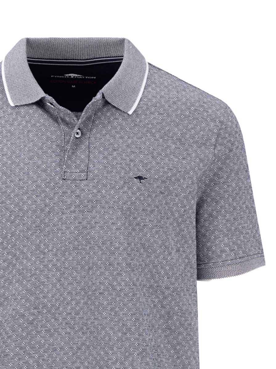 Fynch Hatton Polo & T-Shirts Fynch Hatton - Premium Cotton Jacquard Print Navy Polo Shirt