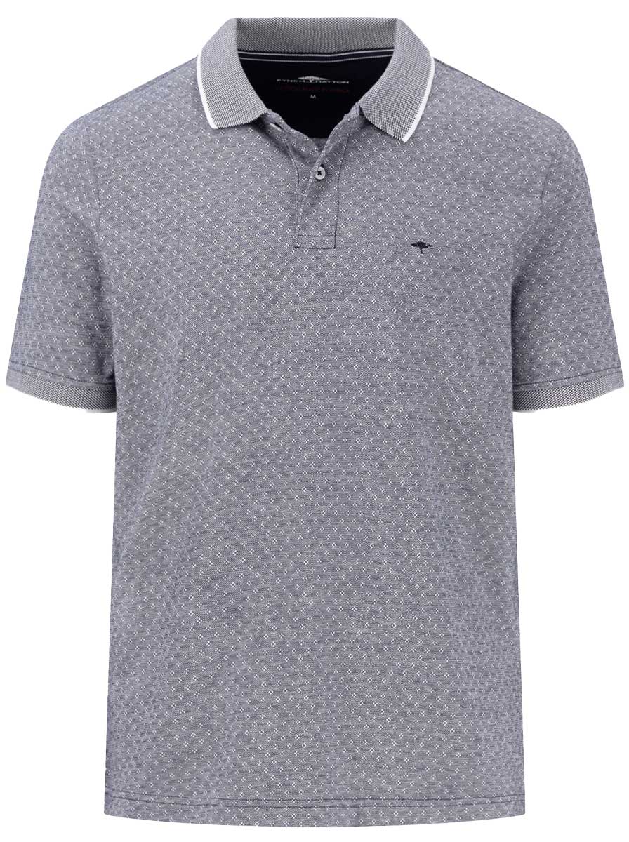 Fynch Hatton Polo & T-Shirts Fynch Hatton - Premium Cotton Jacquard Print Navy Polo Shirt