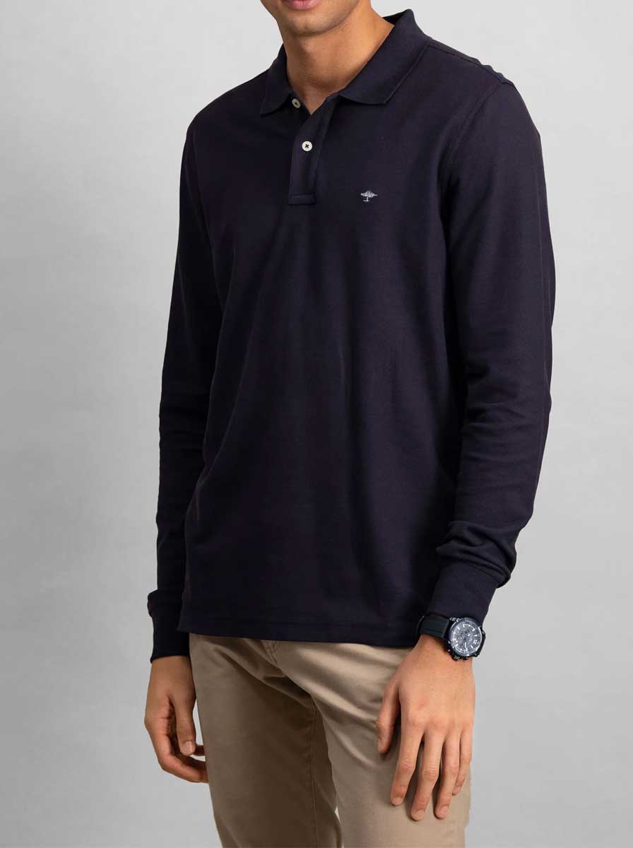 Fynch Hatton Polo & T-Shirts Fynch Hatton - Premium Cotton Navy Long Sleeve Polo