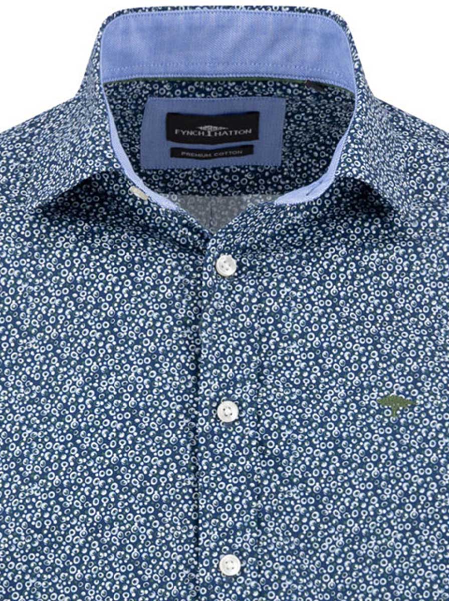 Fynch Hatton Shirts Fynch Hatton - Bubble Print Cotton Long Sleeve Misty Blue Shirt