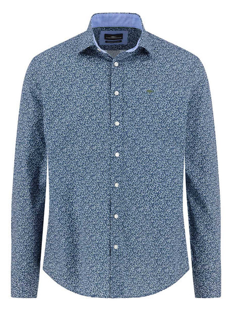 Fynch Hatton Shirts Fynch Hatton - Bubble Print Cotton Long Sleeve Misty Blue Shirt