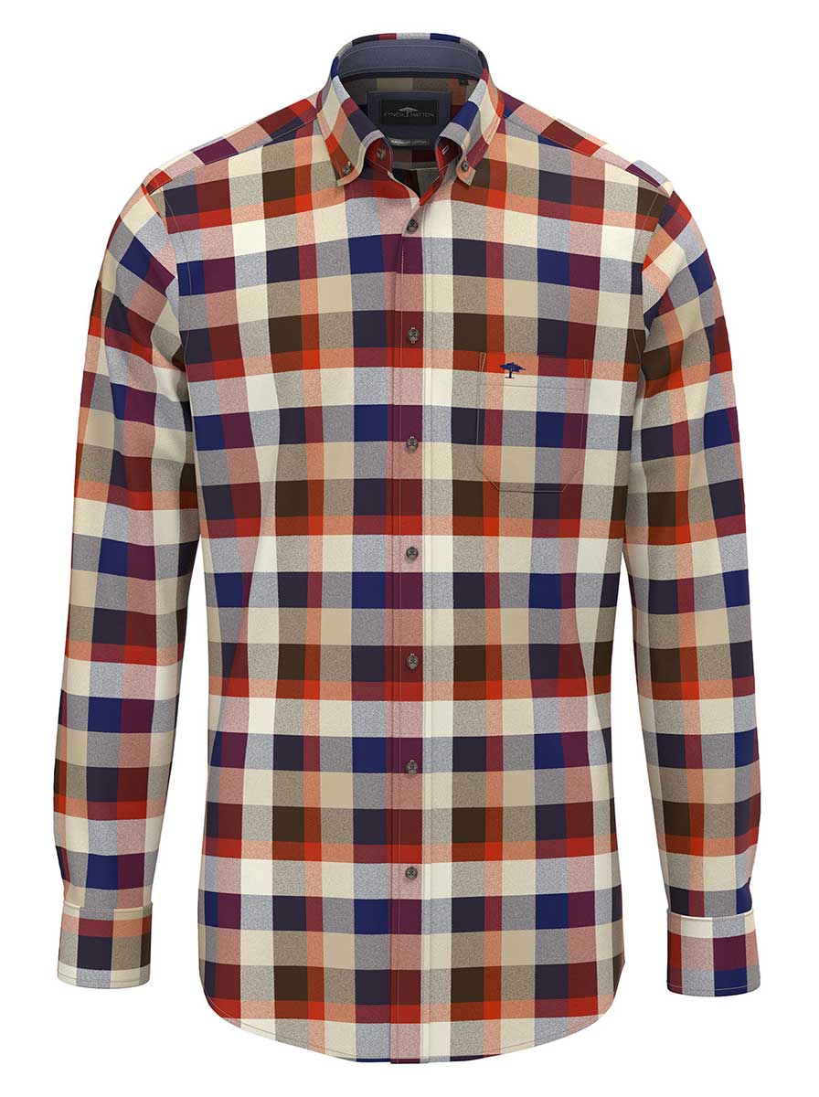 Fynch Hatton Shirts Fynch Hatton - Check Cotton Flannel Long Sleeve Garnet Red Shirt