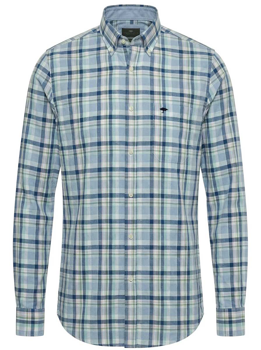 Fynch Hatton Shirts Fynch Hatton - Check Cotton Long Sleeve Mint Shirt