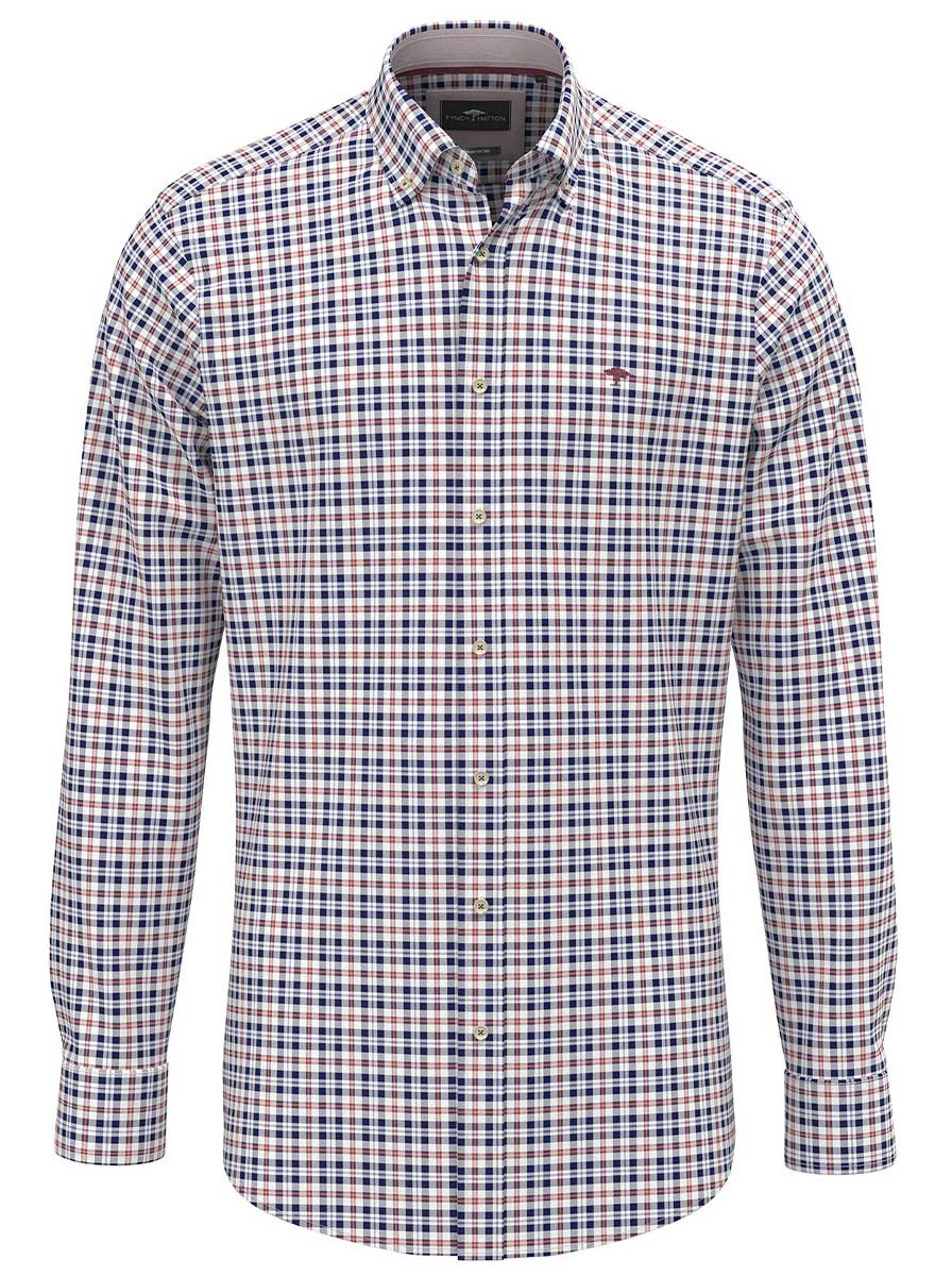 Fynch Hatton Shirts Fynch Hatton - Fine Check Cotton Long Sleeve Peach Shirt