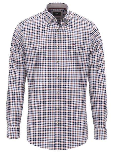 Fynch Hatton Shirts Fynch Hatton - Fine Check Cotton Long Sleeve Peach Shirt