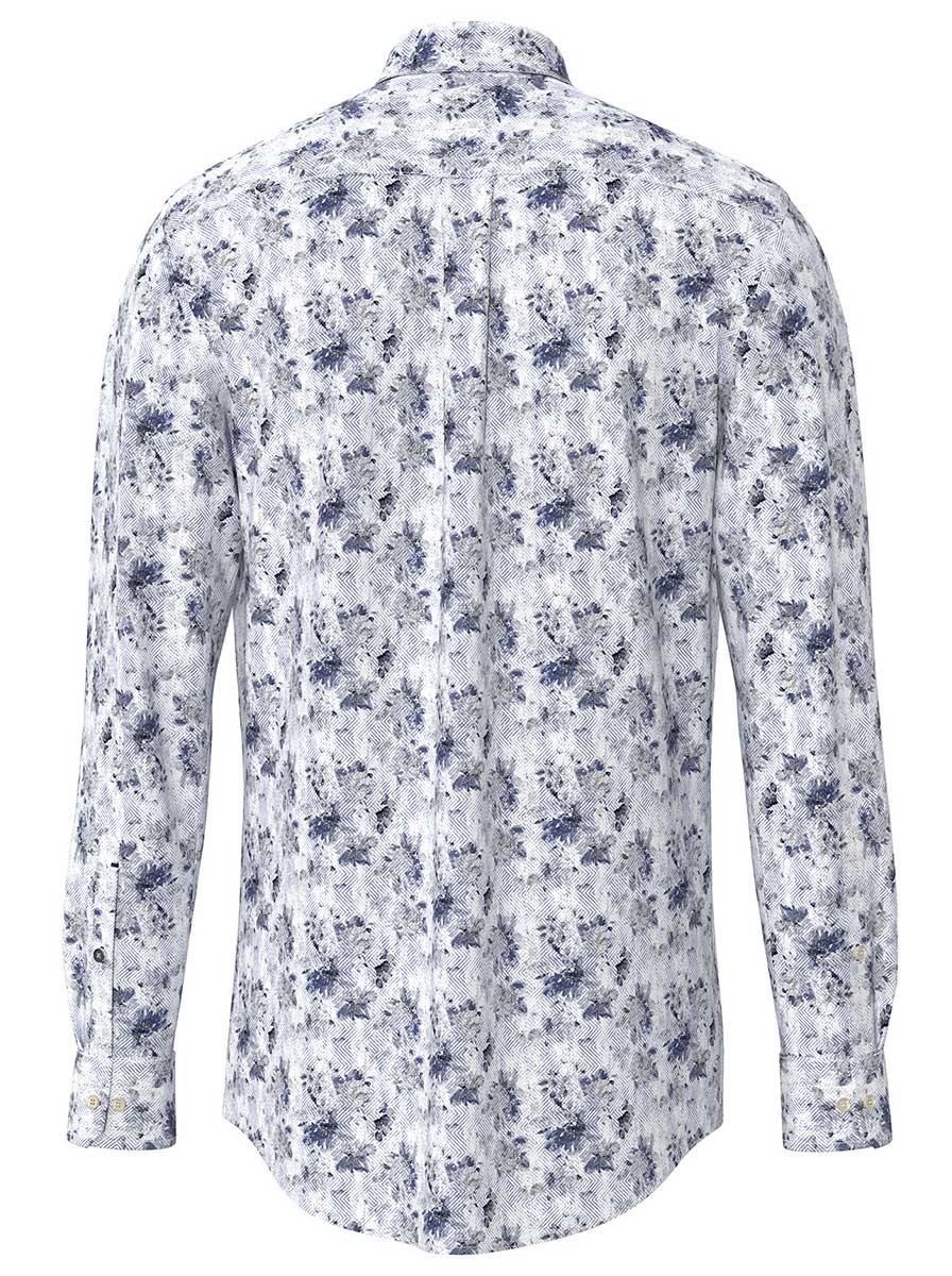 Fynch Hatton Shirts Fynch Hatton - Floral Print Cotton Long Sleeve Crystal Blue Shirt