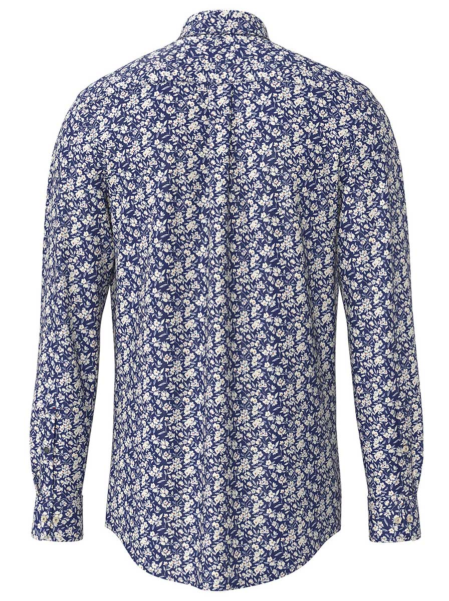 Fynch Hatton Shirts Fynch Hatton - Floral Print Cotton Long Sleeve Misty Blue Shirt