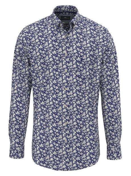 Fynch Hatton Shirts Fynch Hatton - Floral Print Cotton Long Sleeve Misty Blue Shirt